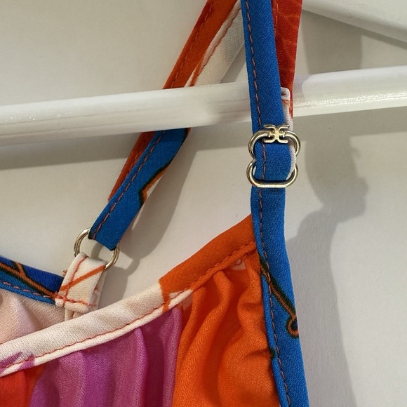 Sam Edelman Midi Dress Retro Floral Plisse Bright Colorful Resort‎ Cruise Size M - Picture 5 of 10